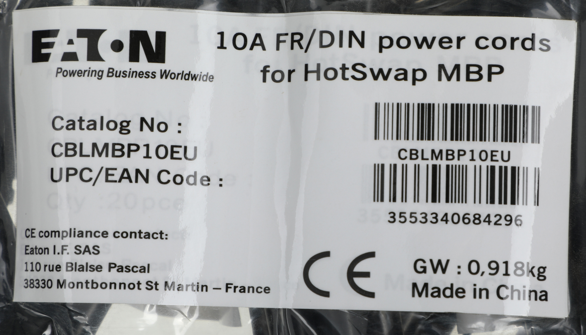 Кабель Eaton CBLMBP10EU 10A FR/DIN for HotSwap MBP pack:3pcs