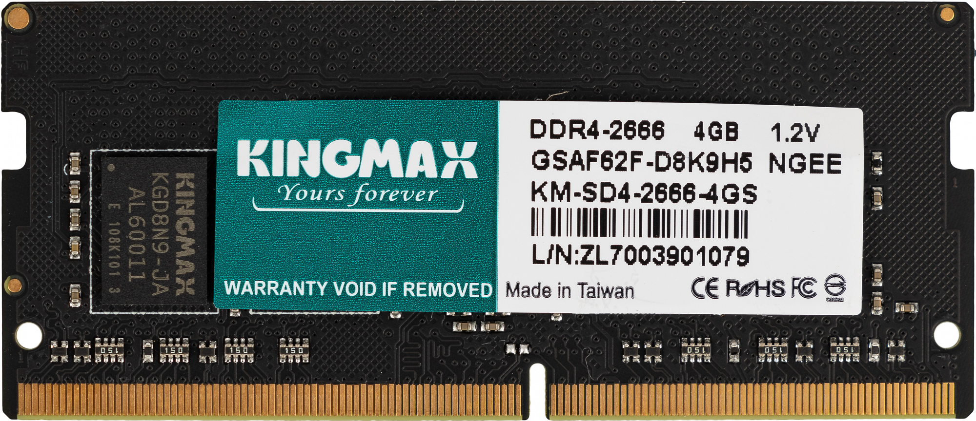 Память DDR4 4Gb 2666MHz Kingmax KM-SD4-2666-4GS RTL PC4-21300 CL19 SO-DIMM 260-pin 1.2В dual rank Ret