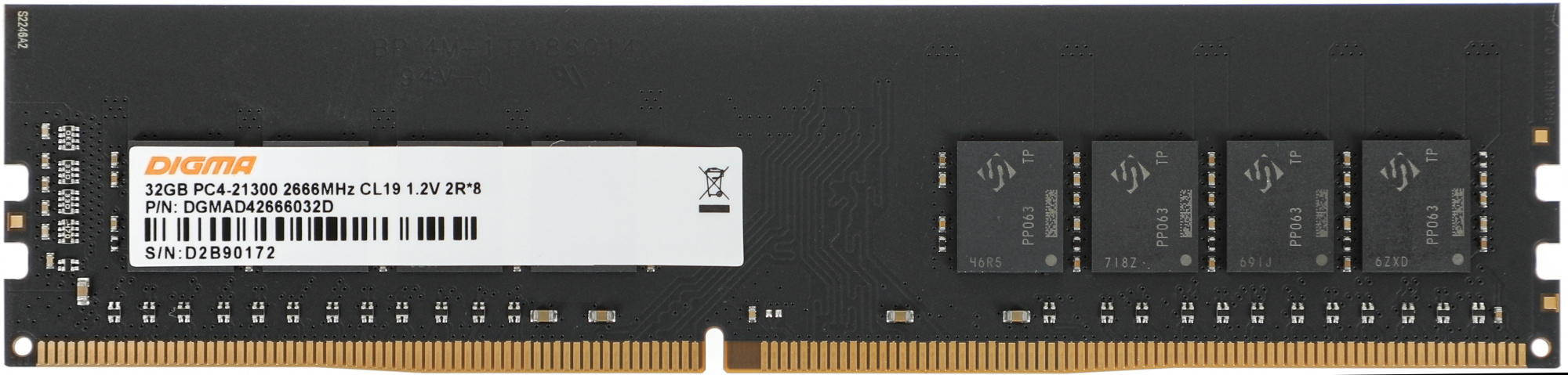 Память DDR4 32Gb 2666MHz Digma DGMAD42666032D RTL PC4-21300 CL19 DIMM 288-pin 1.2В dual rank Ret