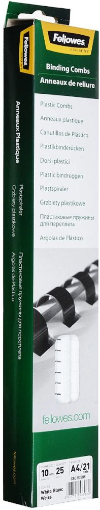 Пружины для переплета пластиковые Fellowes d=10мм 41-55лист A4 белый (25шт) CRC-53308 (FS-53308)