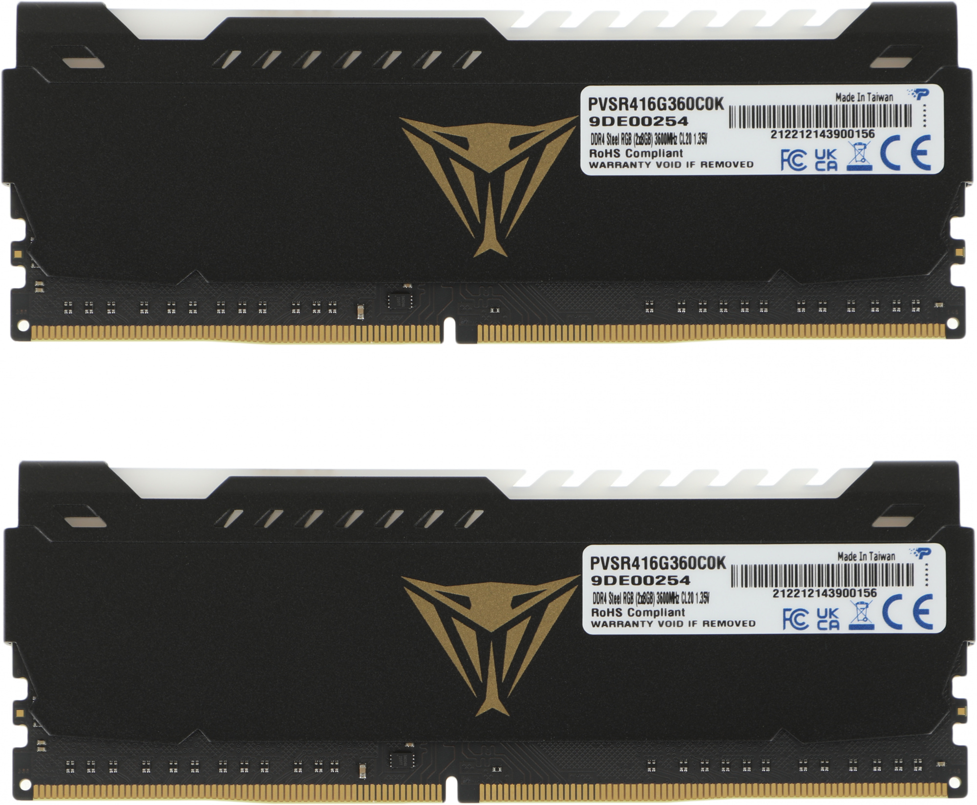 Память DDR4 2x8Gb 3600MHz Patriot PVSR416G360C0K Viper Steel RGB RTL Gaming PC4-28800 CL20 DIMM 288-pin 1.35В dual rank с радиатором Ret