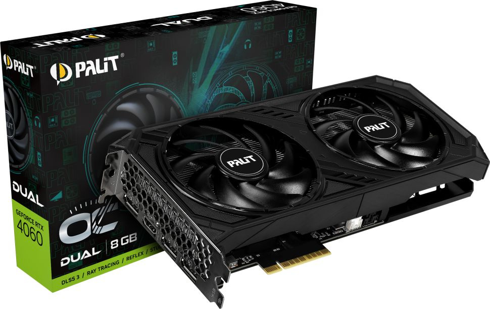 Видеокарта Palit PCI-E 4.0 RTX4060 DUAL OC NVIDIA GeForce RTX 4060 8Gb 128bit GDDR6 1830/17000 HDMIx1 DPx3 HDCP Ret