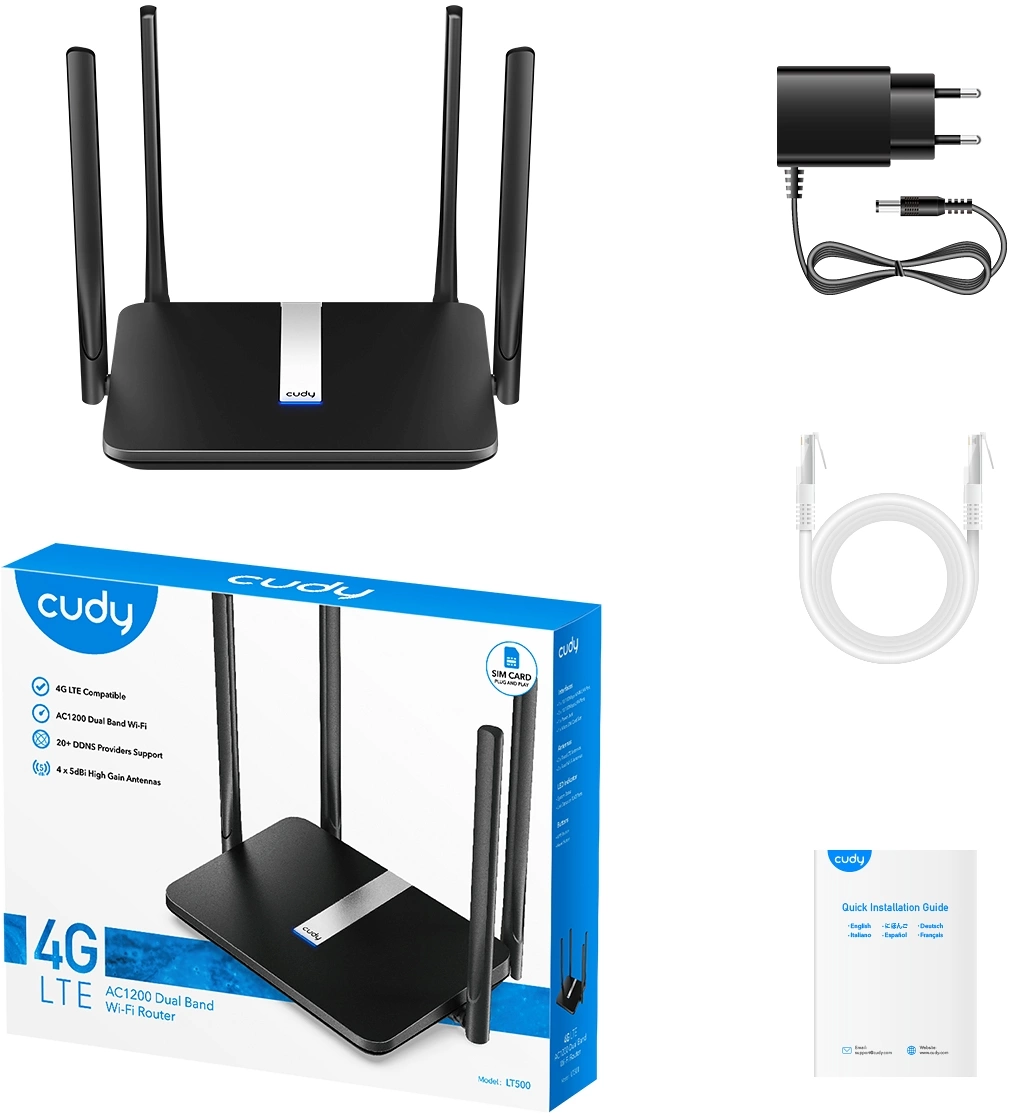 Роутер беспроводной Cudy LT500 AC1200 10/100BASE-TX/4G cat.4 черный