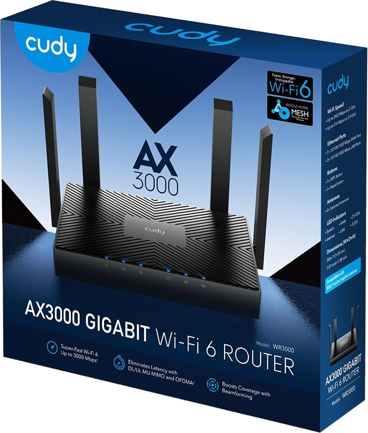 Роутер Cudy WR3000 AX3000 10/100BASE-TX/Wi-Fi черный