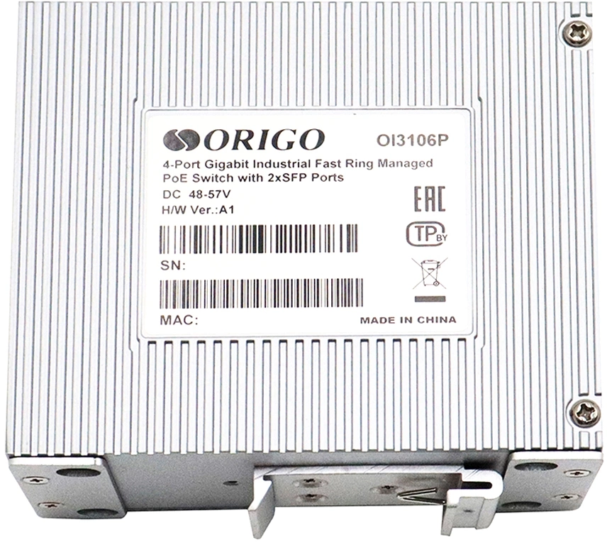 Коммутатор ORIGO Промышленный управляемый L2 PoE-коммутатор, 4x1000Base-T PoE, 2x1000Base-X SFP, PoE-бюджет 60 Вт, защита от статического электричества до 4 кВ, -40..75°C