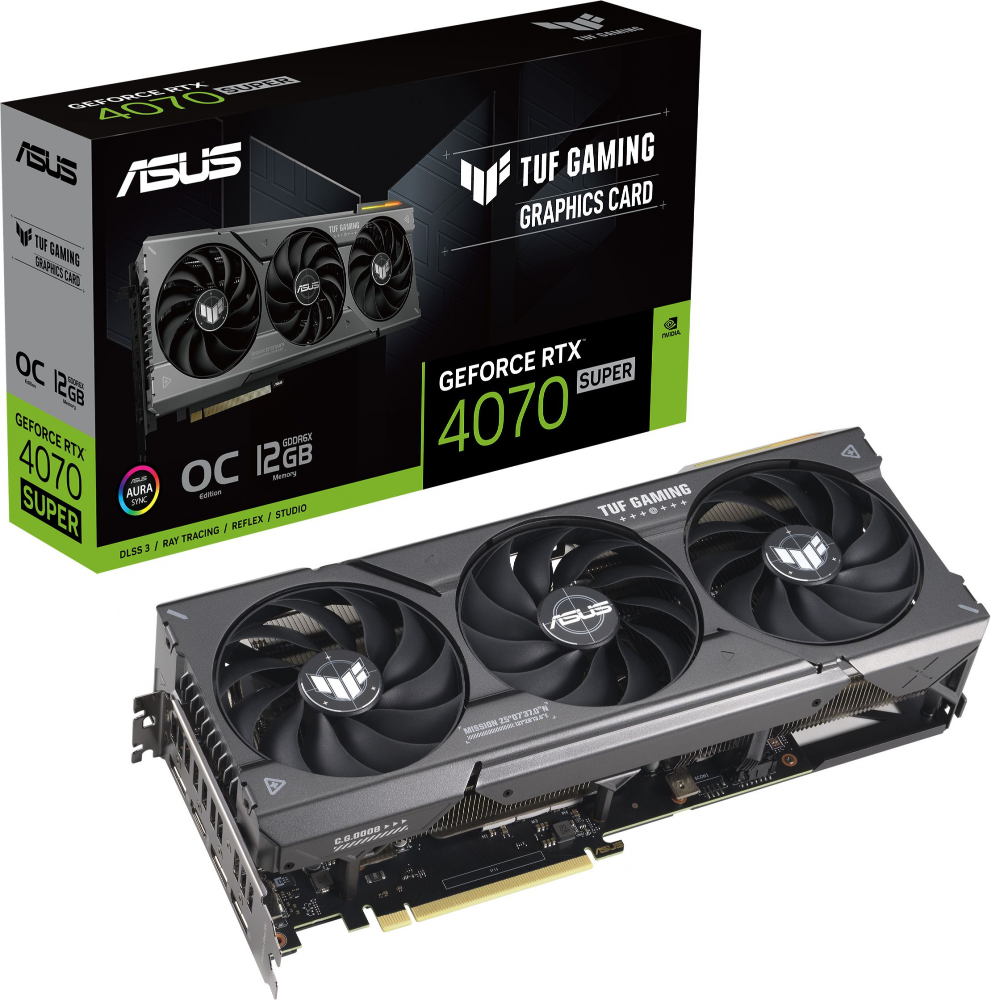 Видеокарта Asus PCI-E 4.0 TUF-RTX4070S-O12G-GAMING NVIDIA GeForce RTX 4070 Super 12Gb 192bit GDDR6X 2565/21000 HDMIx1 DPx3 HDCP Ret