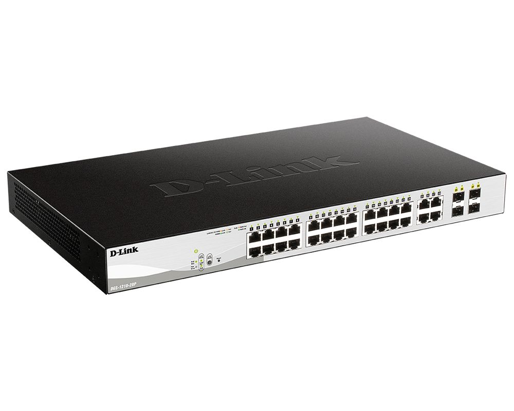 Коммутатор D-Link DGS-1210-28P/F 24x1Гбит/с 4xКомбо(1000BASE-T/SFP) 24PoE 193W управляемый