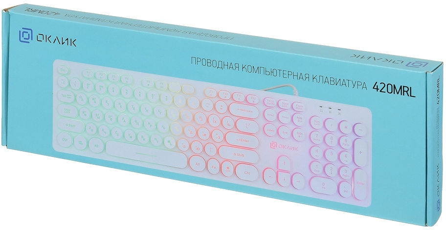 Клавиатура Оклик 420MRL белый USB slim Multimedia LED