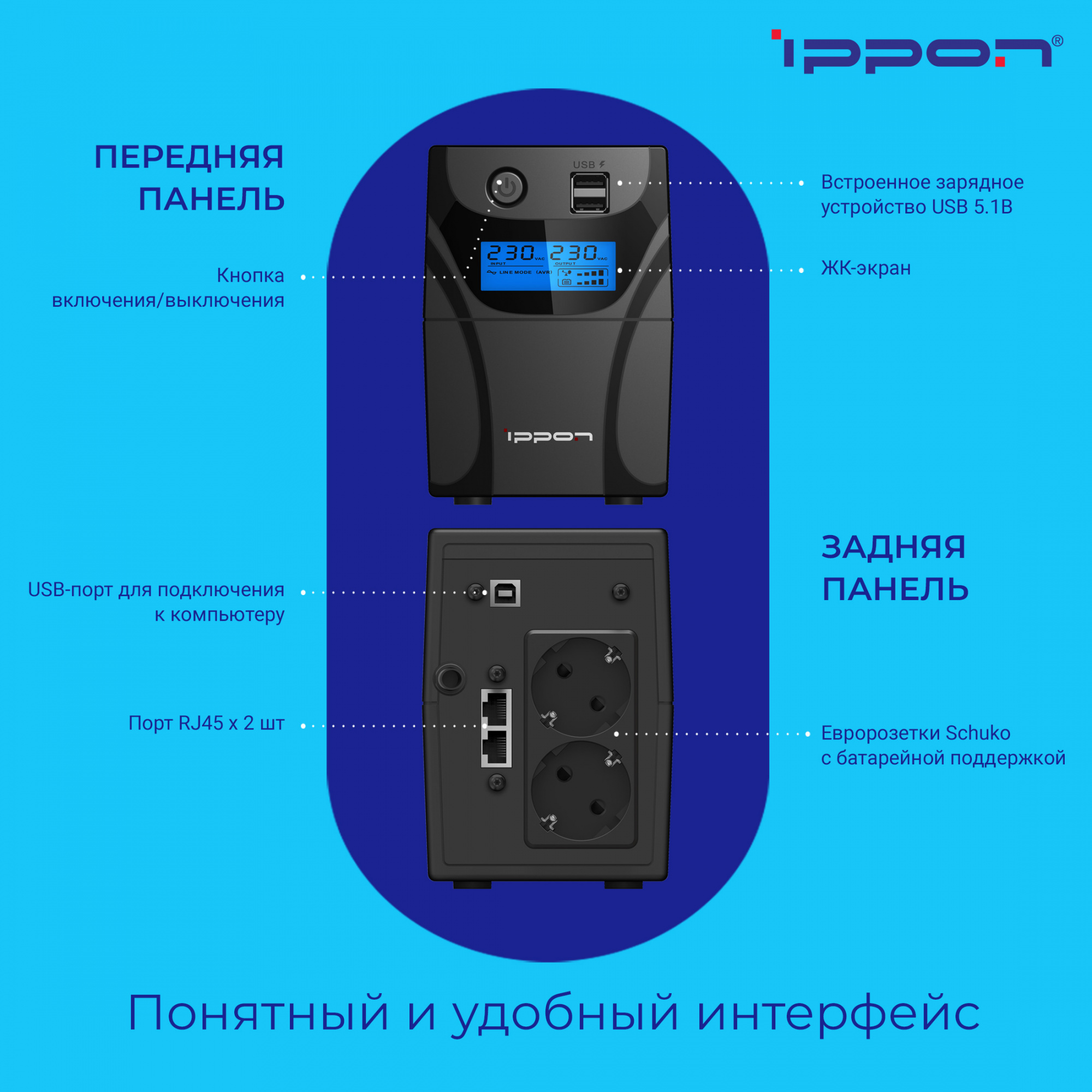 Источник бесперебойного питания Ippon Back Power Pro II Euro 650 360Вт 650ВА черный