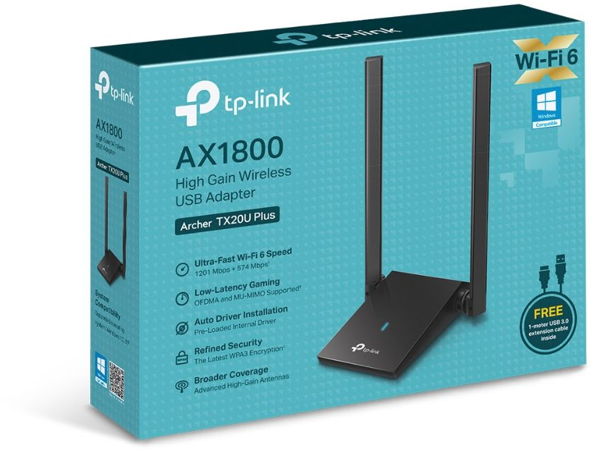 Сетевой адаптер Wi-Fi TP-Link Archer TX20U Plus AX1800 USB 3.0 (ант.внеш.несъем.) 2ант.