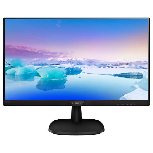 Монитор 23,8" Philips 243V7QSB 1920x1080, LED, 16:9, IPS, 250cd, 1000:1, 10M:1, 8ms, 178/178, VGA, DVI-D, 60Hz, Tilt, Внутр, VESA, Black, 3y,