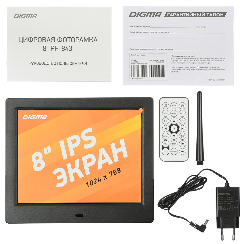 Фоторамка Digma 8" PF-843 IPS 1024x768 черный пластик ПДУ Видео