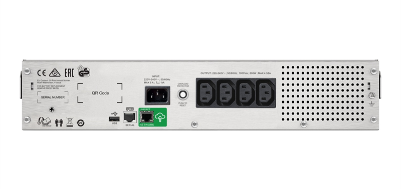 Источник бесперебойного питания APC Smart-UPS C 1000VA/600W, 2U RackMount, 230V, Line-Interactive, LCD, 1 year warranty(REP. SMC1000I-2U)