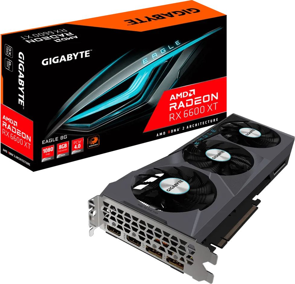 Видеокарта Gigabyte PCI-E 4.0 GV-R66EAGLE-8GD AMD Radeon RX 6600 8Gb 128bit GDDR6 2044/14000 HDMIx2 DPx2 HDCP Ret