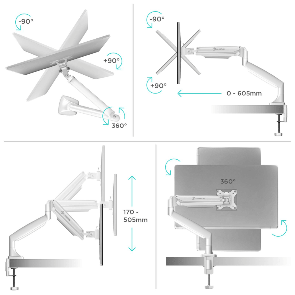 Настольный кронштейн-газлифт для монитора ONKRON G100 белый