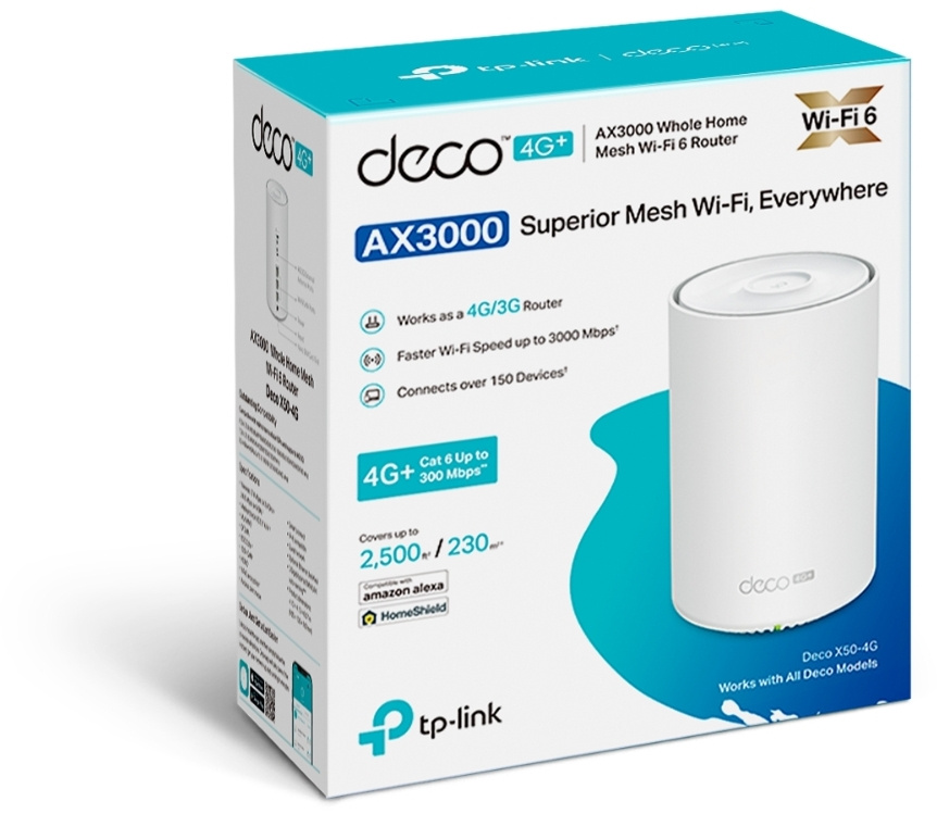 Бесшовный Mesh роутер TP-Link Deco X50-4G(1-pack) AX3000 1000BASE-T белый