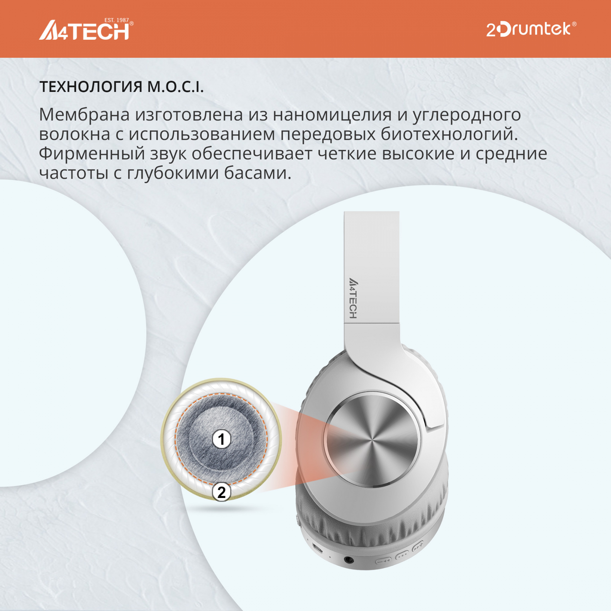 Наушники мониторные A4Tech 2Drumtek BH300 1м белый/серый беспроводные bluetooth оголовье (BH300 GRAYISH WHITE)