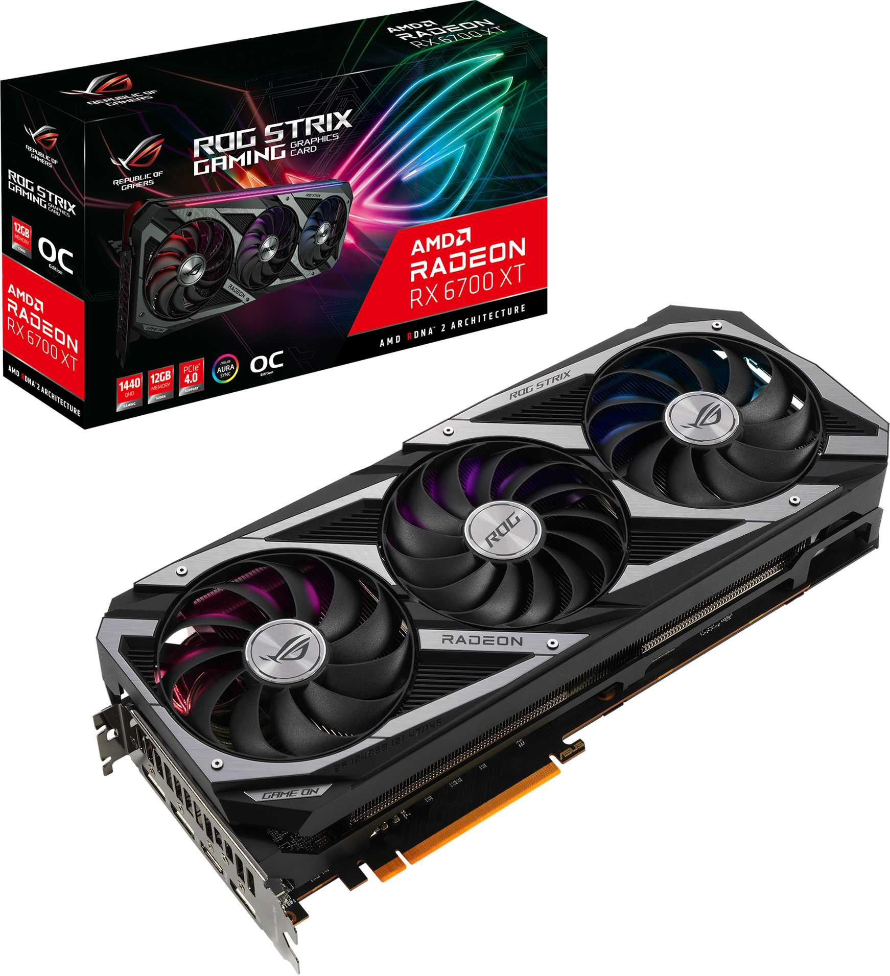 Видеокарта Asus PCI-E 4.0 ROG-STRIX-RX6700XT-O12G-GAMING AMD Radeon RX 6700XT 12Gb 192bit GDDR6 2548/16000 HDMIx1 DPx3 HDCP Ret