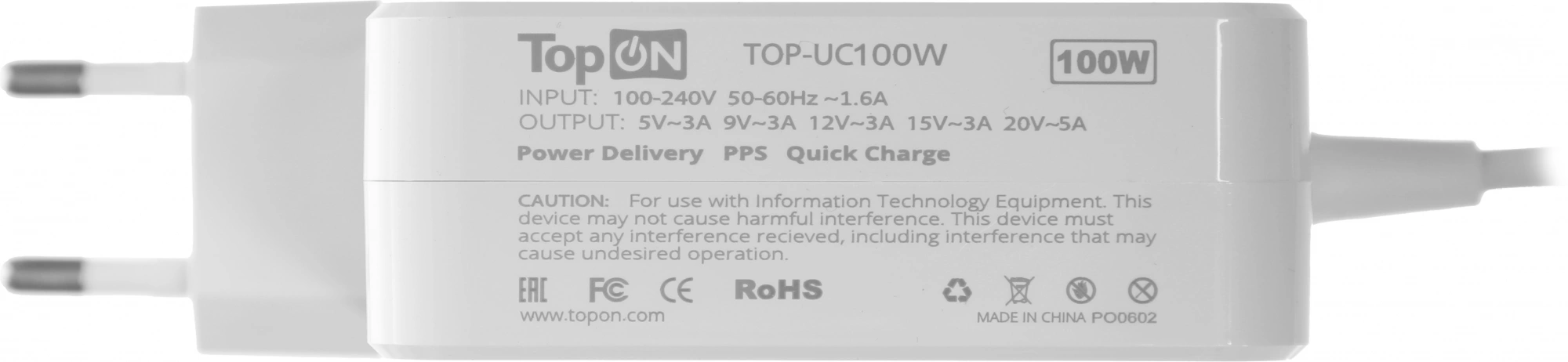 Адаптер TopON TOP-UC100W автоматический 100W 5V-20V 5A 2.25A от бытовой электросети