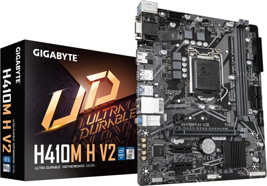 Материнская плата Gigabyte H410M H V2 2.0 Soc-1200 Intel Q470 2xDDR4 mATX AC`97 8ch(7.1) GbLAN+VGA+HDMI