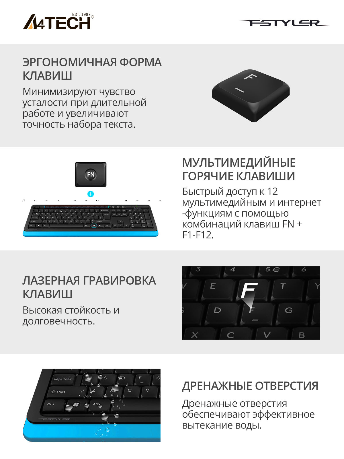 Клавиатура + мышь A4Tech Fstyler FG1010 клав:черный/синий мышь:черный/синий USB беспроводная Multimedia (FG1010 BLUE)