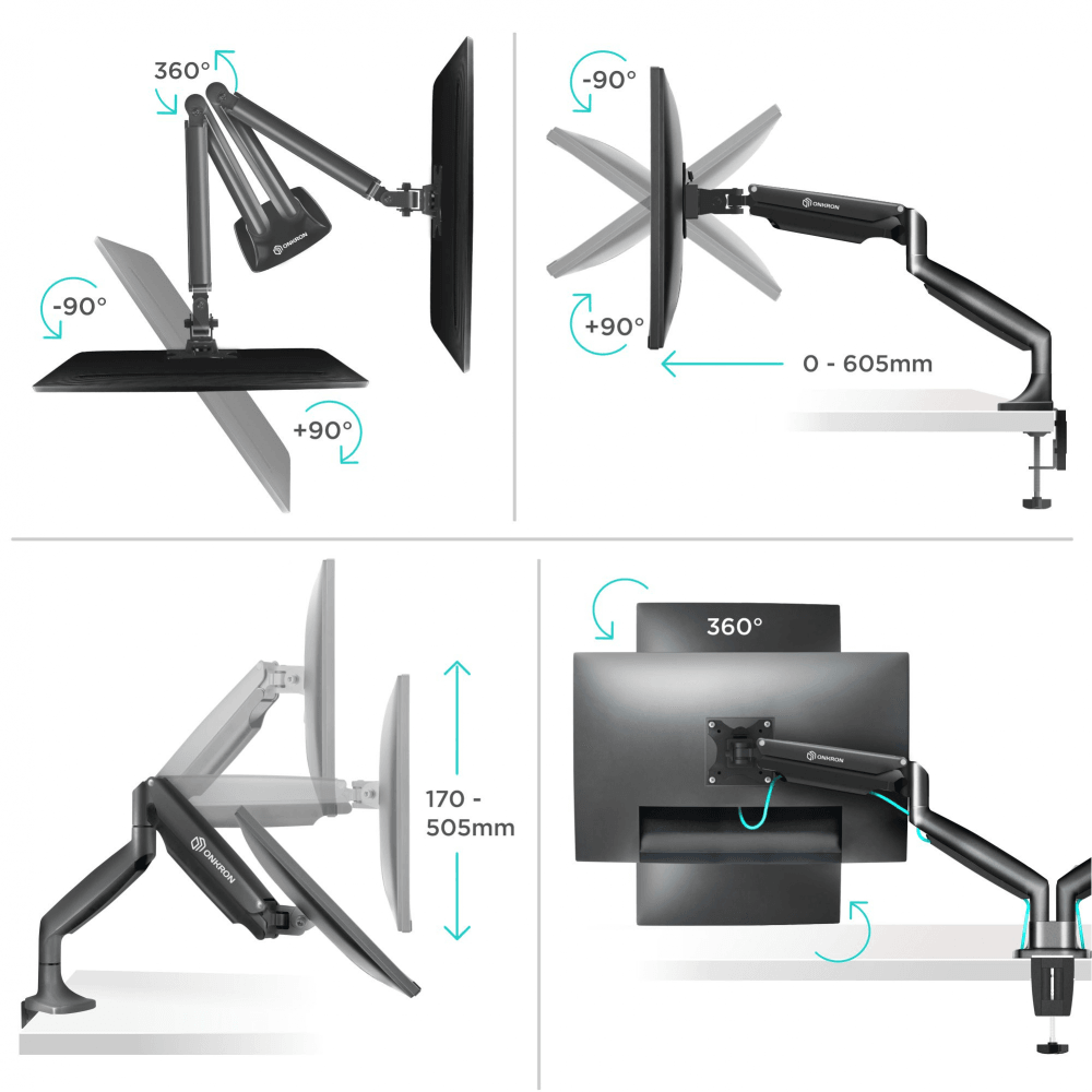 Настольный кронштейн-газлифт для двух мониторов ONKRON G200 чёрный
