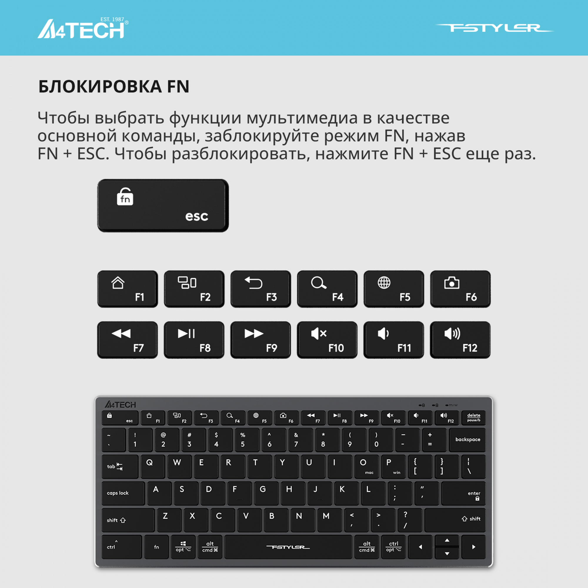 Клавиатура A4Tech Fstyler FX51 серый USB slim Multimedia (FX51 GREY)