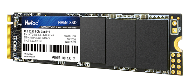 Ssd накопитель Netac SSD N930E Pro 128GB PCIe 3 x4 M.2 2280 NVMe 3D NAND, R/W up to 970/650MB/s, TBW 75TB, 3y wty