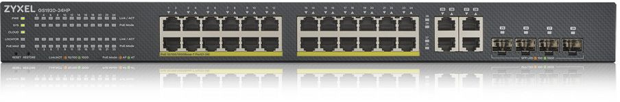 Коммутатор Zyxel GS192024HPV2-EU0101F (L2) 24x1Гбит/с 4xКомбо(1000BASE-T/SFP) 24PoE+ 375W управляемый