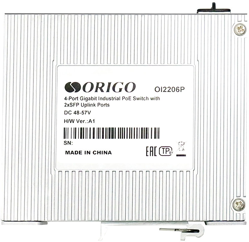 Коммутатор ORIGO Промышленный неуправляемый PoE-коммутатор, 4x1000Base-T PoE, 2x1000Base-X SFP, PoE-бюджет 60 Вт, защита от статического электричества до 4  кВ, -40..75°C