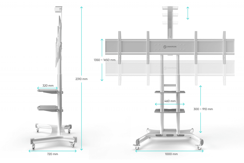 ONKRON стойка для телевизора с кронштейном 50"-86", мобильная, белая