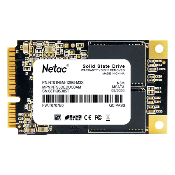 SSD накопитель Netac SSD N5M 128GB mSATA SATAIII 3D NAND, R/W up to 510/440MB/s, TBW 70TB, 3y wty