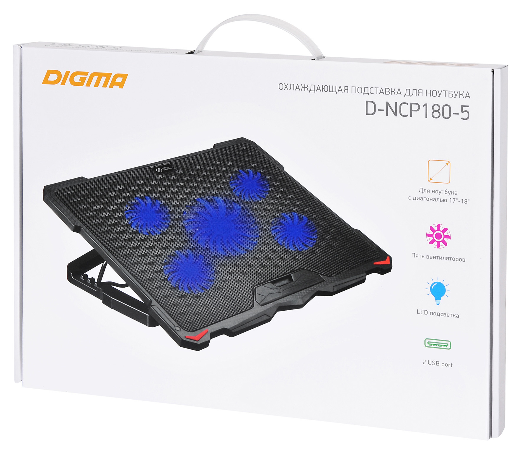 Подставка для ноутбука Digma D-NCP180-5 18"415x295x25мм 2xUSB 5x 79/150ммFAN 850г черный