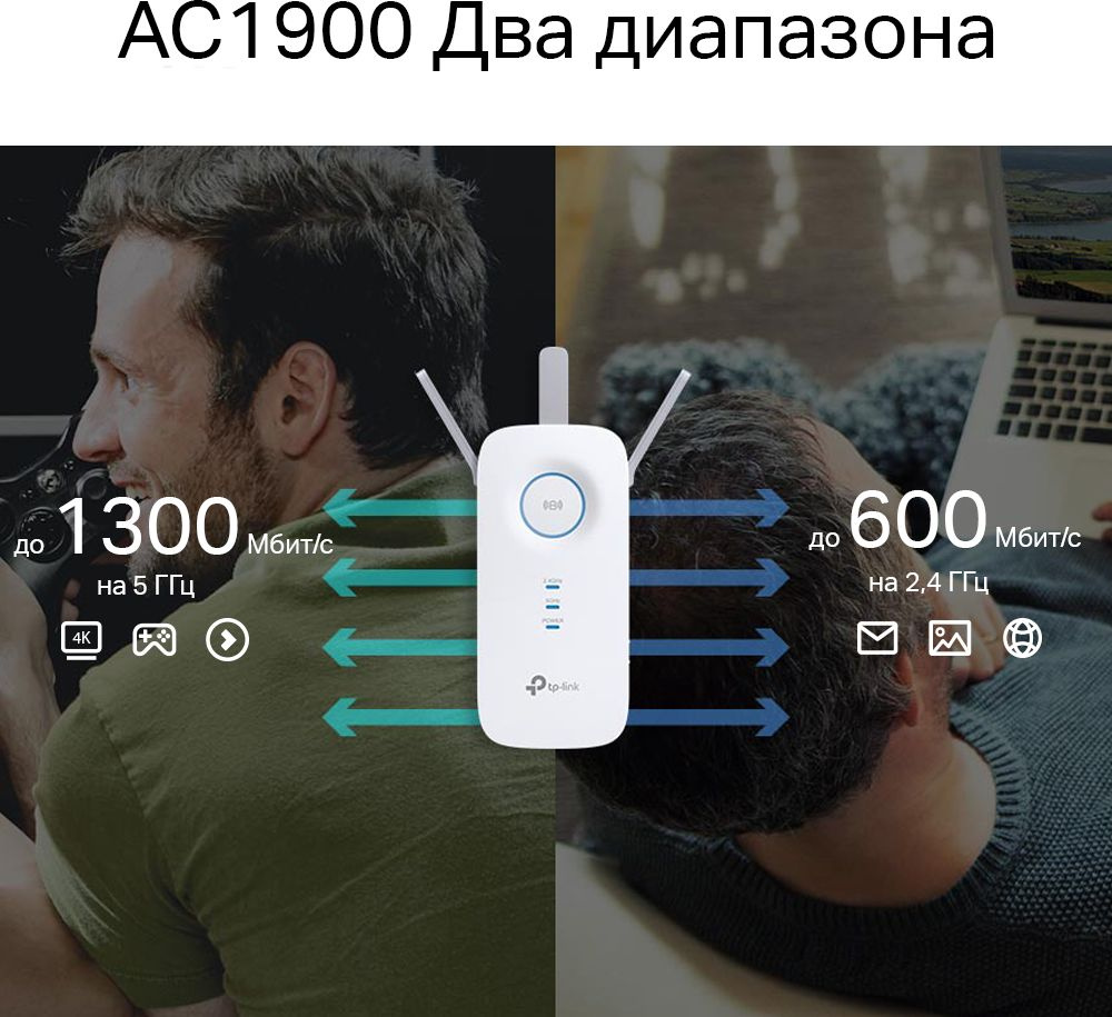 RE550 AC1900 OneMesh усилитель Wi-Fi сигнала, два диапазона Wi-Fi, три внешние антенны, 1 гигабитный порт, 3х3 MU-MIMO (072469) {20}