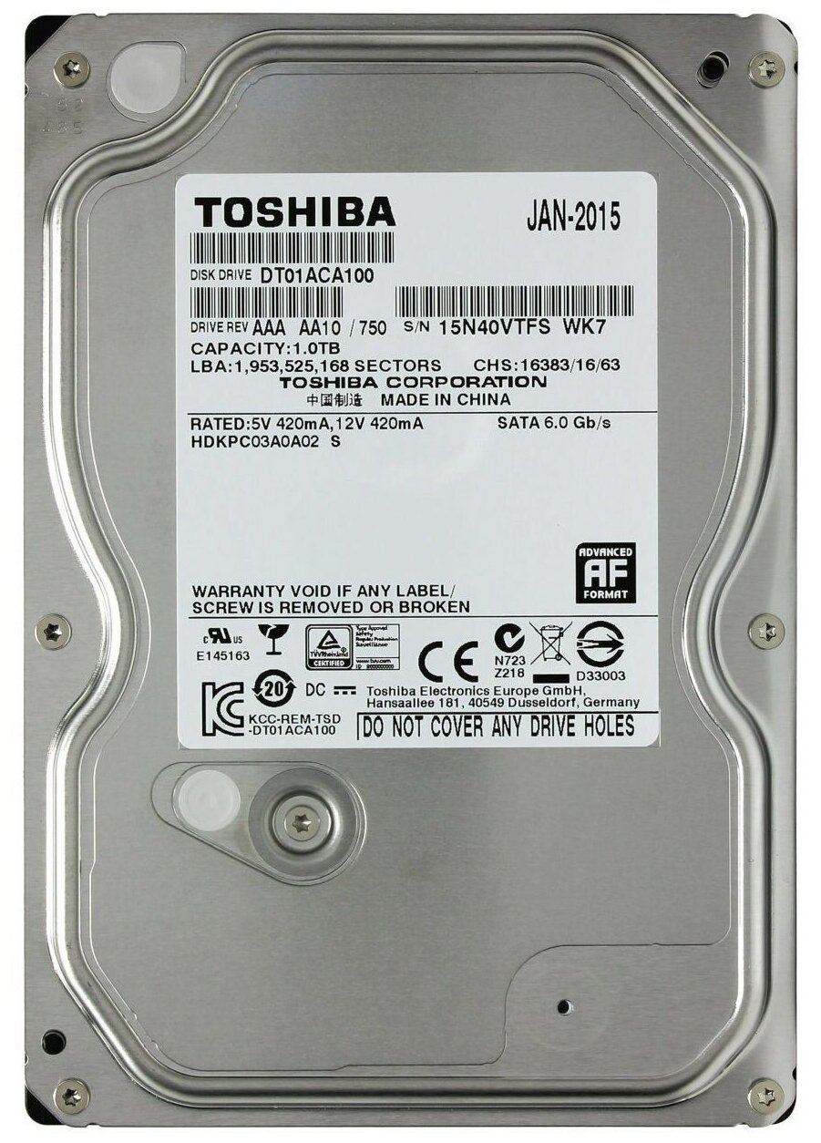 Жесткий диск Toshiba SATA-III 1Tb DT01ACA100 (7200rpm) 32Mb 3.5"