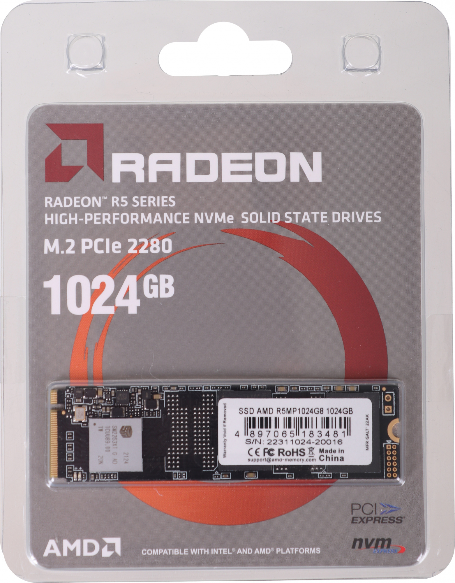 M.2 2280 1024GB AMD Radeon R5 Client SSD R5MP1024G8 PCIe Gen3x4 with NVMe, 3D TLC, RTL (183481)