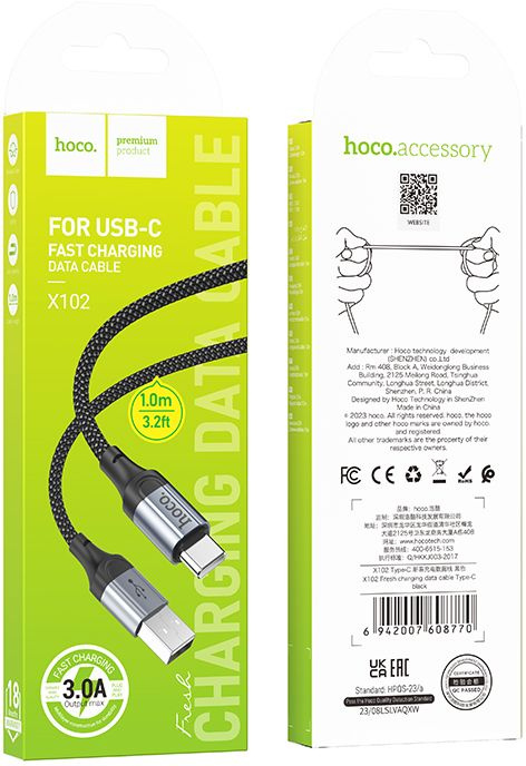 Кабель Hoco X102 Fresh Type-C USB (m)-USB Type-C 1м черный коробка