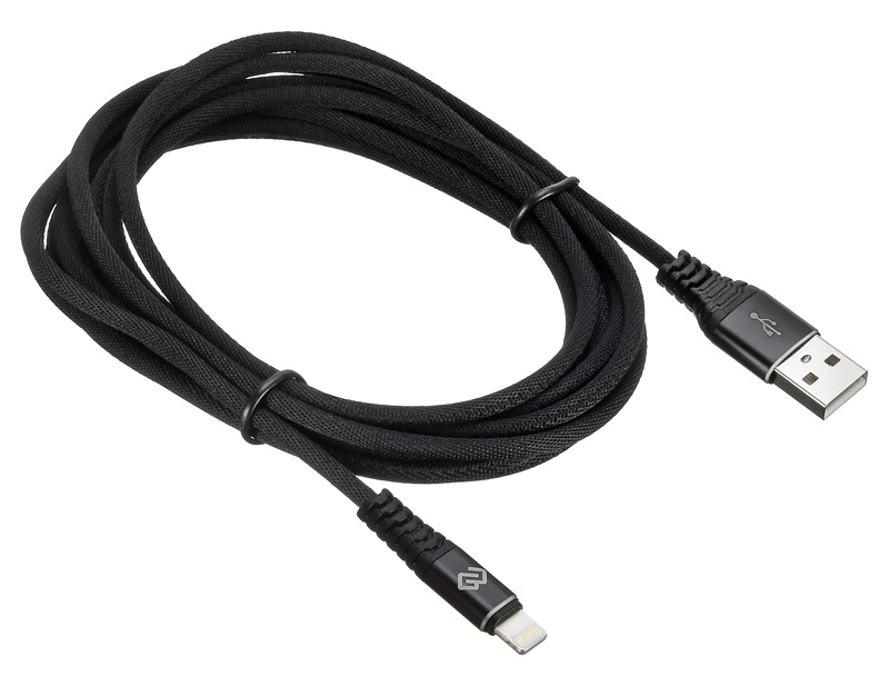 Кабель Digma LIGHT-3M-BRAIDED-BLK USB (m)-Lightning (m) 3м черный