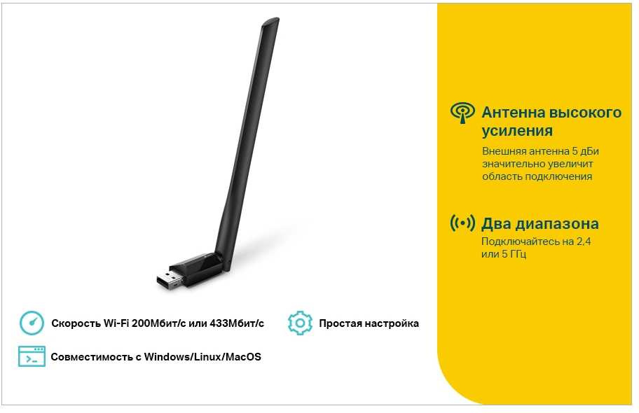 Сетевой адаптер Wi-Fi TP-Link Archer T2U Plus AC600 USB 2.0 (ант.внеш.несъем.) 1ант.