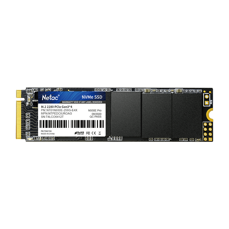 Твердотельный накопитель Netac N930E Pro PCIe 3 x4 M.2 2280 NVMe 3D NAND SSD 256GB, R/W up to 2040/1270MB/s 3Y