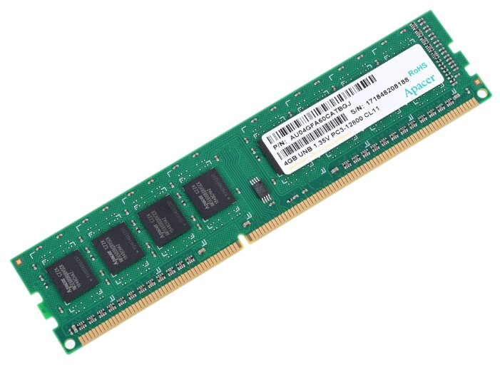 Оперативная память Apacer  DDR3  4GB  1600MHz DIMM (PC3-12800) CL11 1,35V (Retail) 512*8  3 years (AU04GFA60CATBGJ/DG.04G2K.KAM)