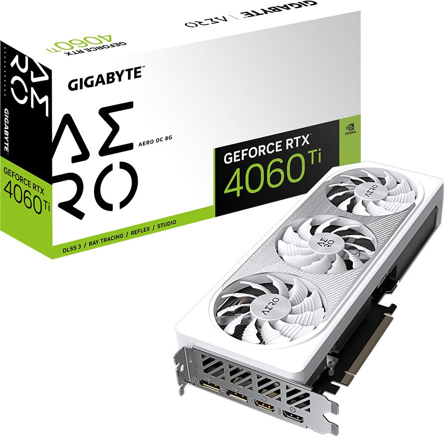 Видеокарта Gigabyte PCI-E 4.0 GV-N406TAERO OC-8GD NVIDIA GeForce RTX 4060TI 8Gb 128bit GDDR6 2580/18000 HDMIx2 DPx2 HDCP Ret