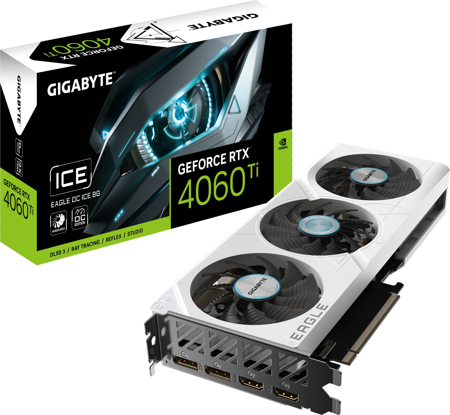 Видеокарта Gigabyte PCI-E 4.0 GV-N406TEAGLEOC ICE-8GD NVIDIA GeForce RTX 4060TI 8Gb 128bit GDDR6 2550/18000 HDMIx2 DPx2 HDCP Ret