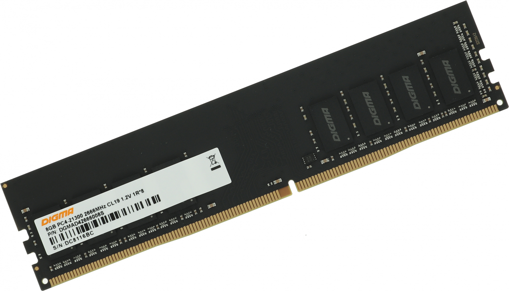 Память DDR4 8Gb 2666MHz Digma DGMAD42666008S RTL PC4-21300 CL19 DIMM 288-pin 1.2В single rank Ret