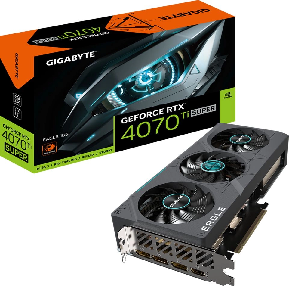 Видеокарта GIGABYTE TX4070Ti SUPER EAGLE 16GB//RTX4070Ti SUPER, HDMI, DP*3, 16G,D6X