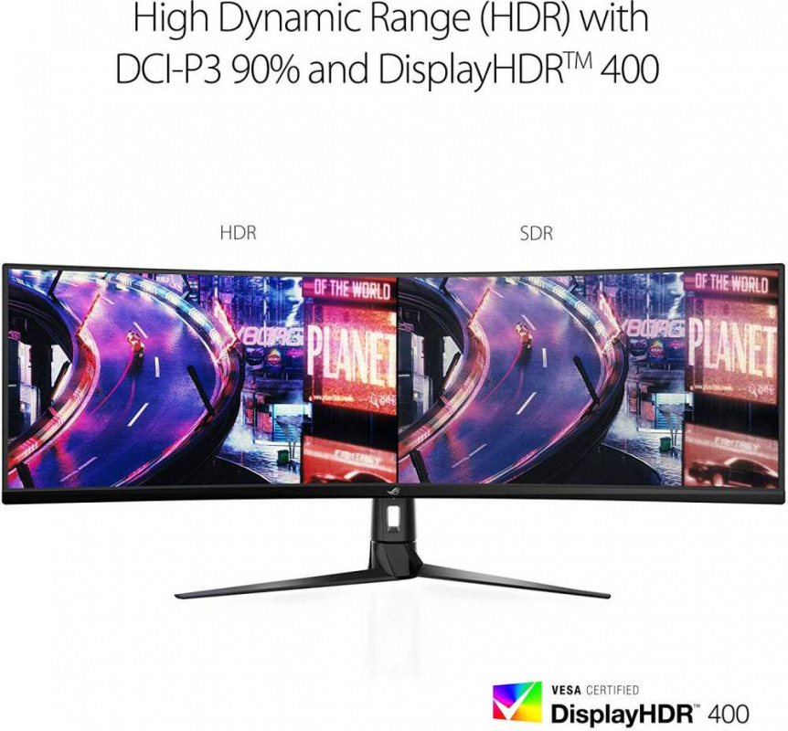 Монитор Asus 49" ROG Strix XG49VQ черный VA LED 32:9 HDMI M/M матовая HAS Piv 450cd 3840x1080 144Hz FreeSync 2 DP FHD USB 12.2кг