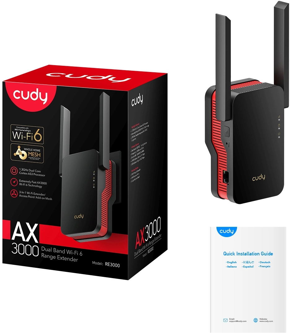 Повторитель беспроводного сигнала Cudy RE3000 AX3000 Wi-Fi черный