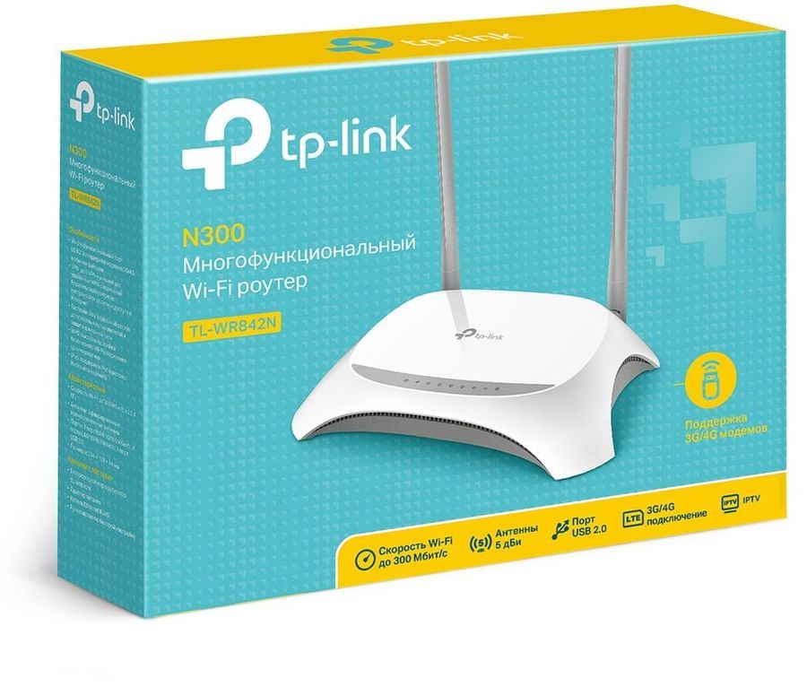 Роутер беспроводной TP-Link TL-WR842N N300 10/100BASE-TX/4G ready белый