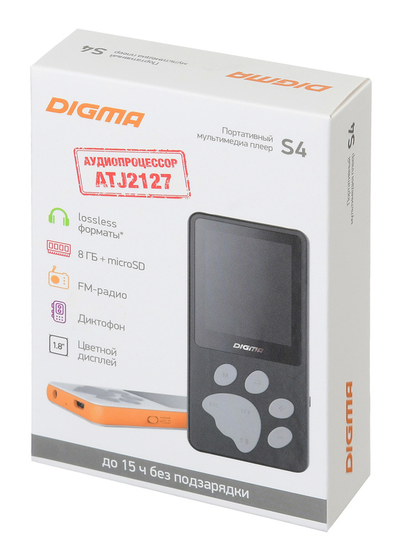 Плеер Hi-Fi Flash Digma S4 8Gb черный/серый/1.8"/FM/microSDHC