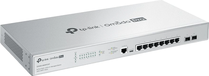 Коммутатор TP-Link Omada Pro S5500-8MHP2XF (L2+) 8x1Гбит/с 2xКомбо(10GBase-T/SFP+) 2SFP+ 8PoE+ 240W управляемый